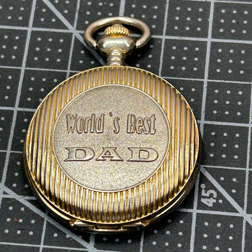 Milan Worlds Best DAD Gold Tone Pocket Watch Day Date Japan‎ Movt MLN194P PC33